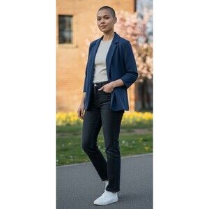 Skies are Blue NWT womens 3/4 sleeve navy blazer sz L floral lining workwear